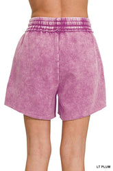 Zenana Acid Wash Fleece Drawstring Shorts With Pockets OutfitFlow